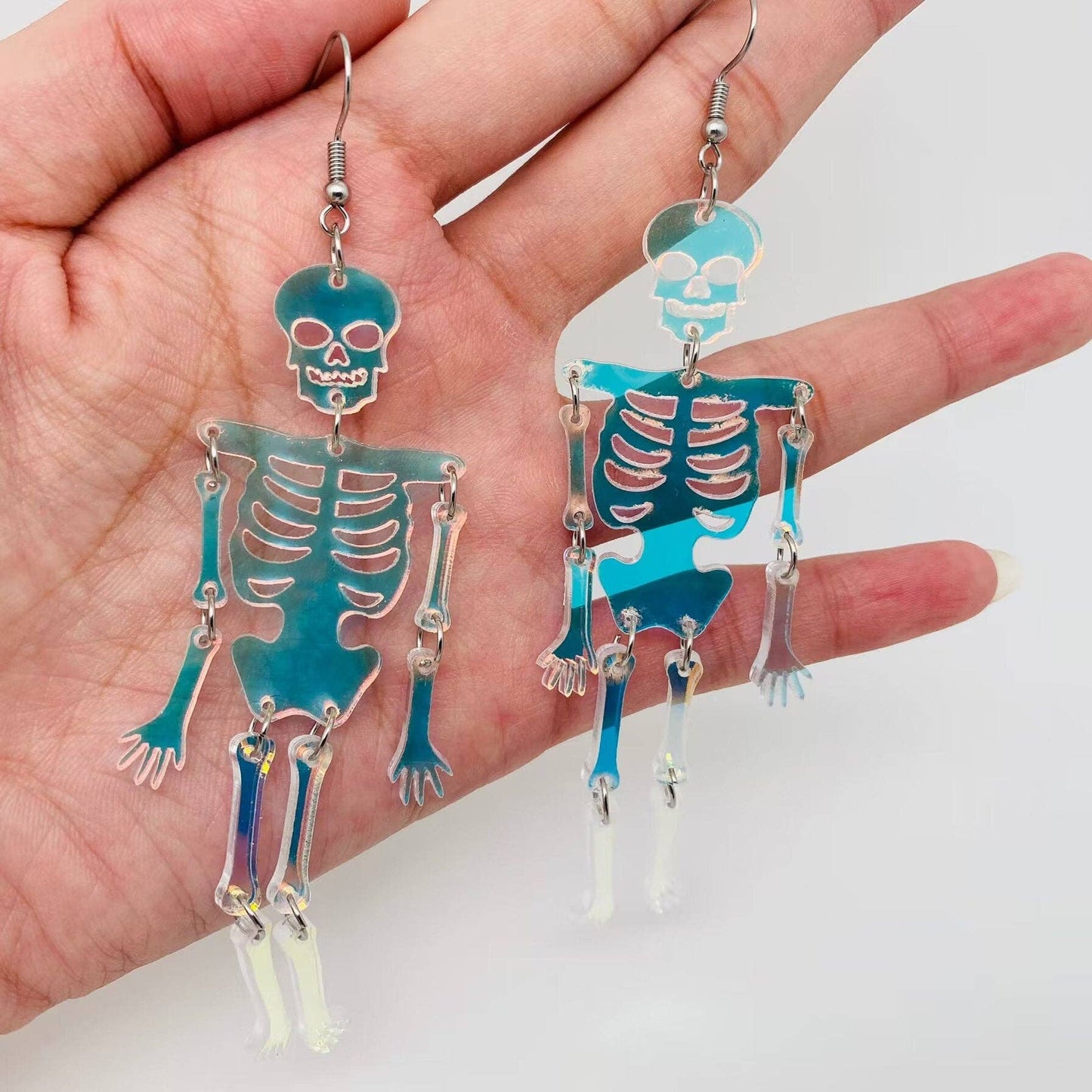 Halloween Acrylic Reflecting Light Skull Dangle Earrings