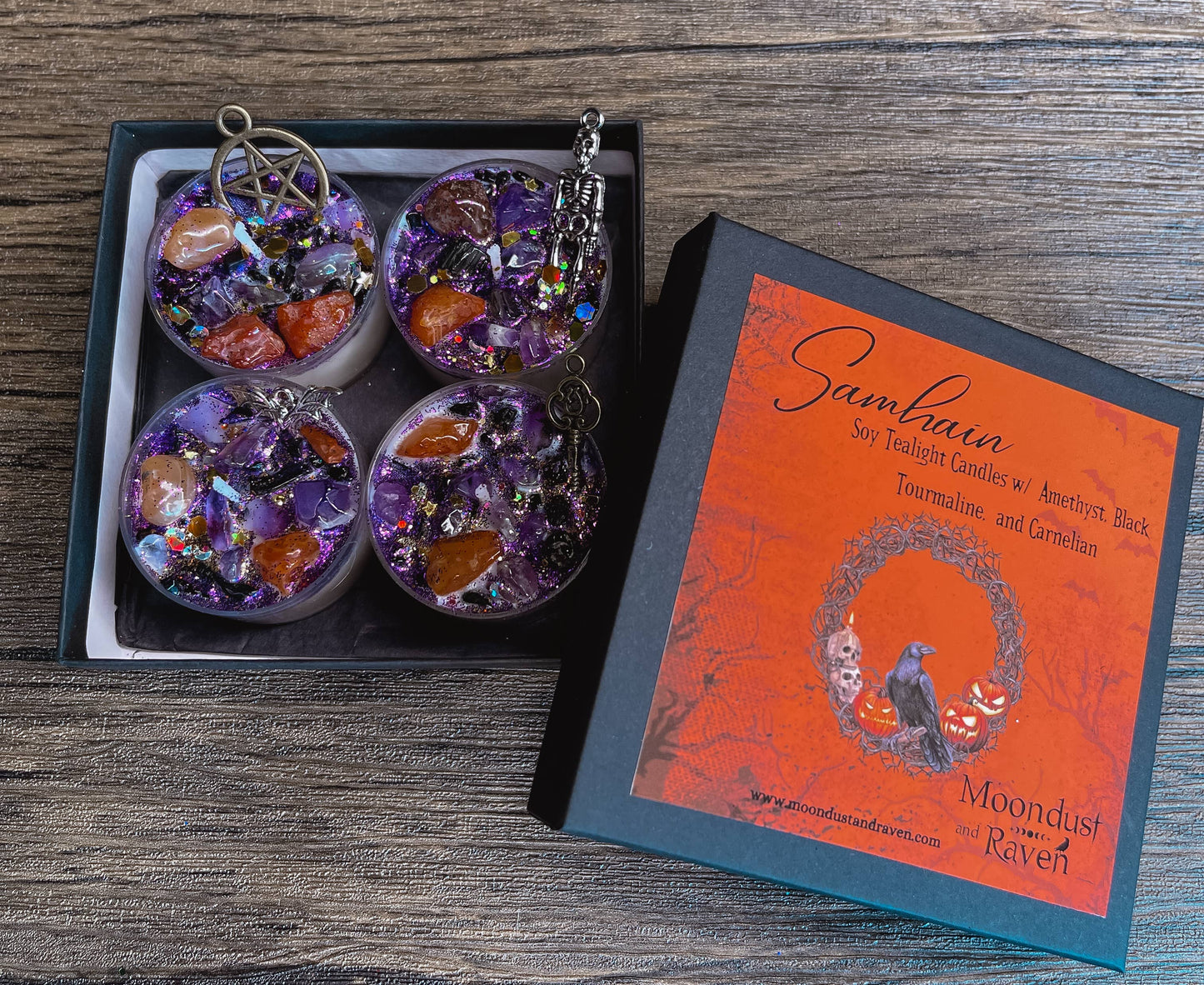 Samhain Tealight Crystal Candles, Ritual Candles