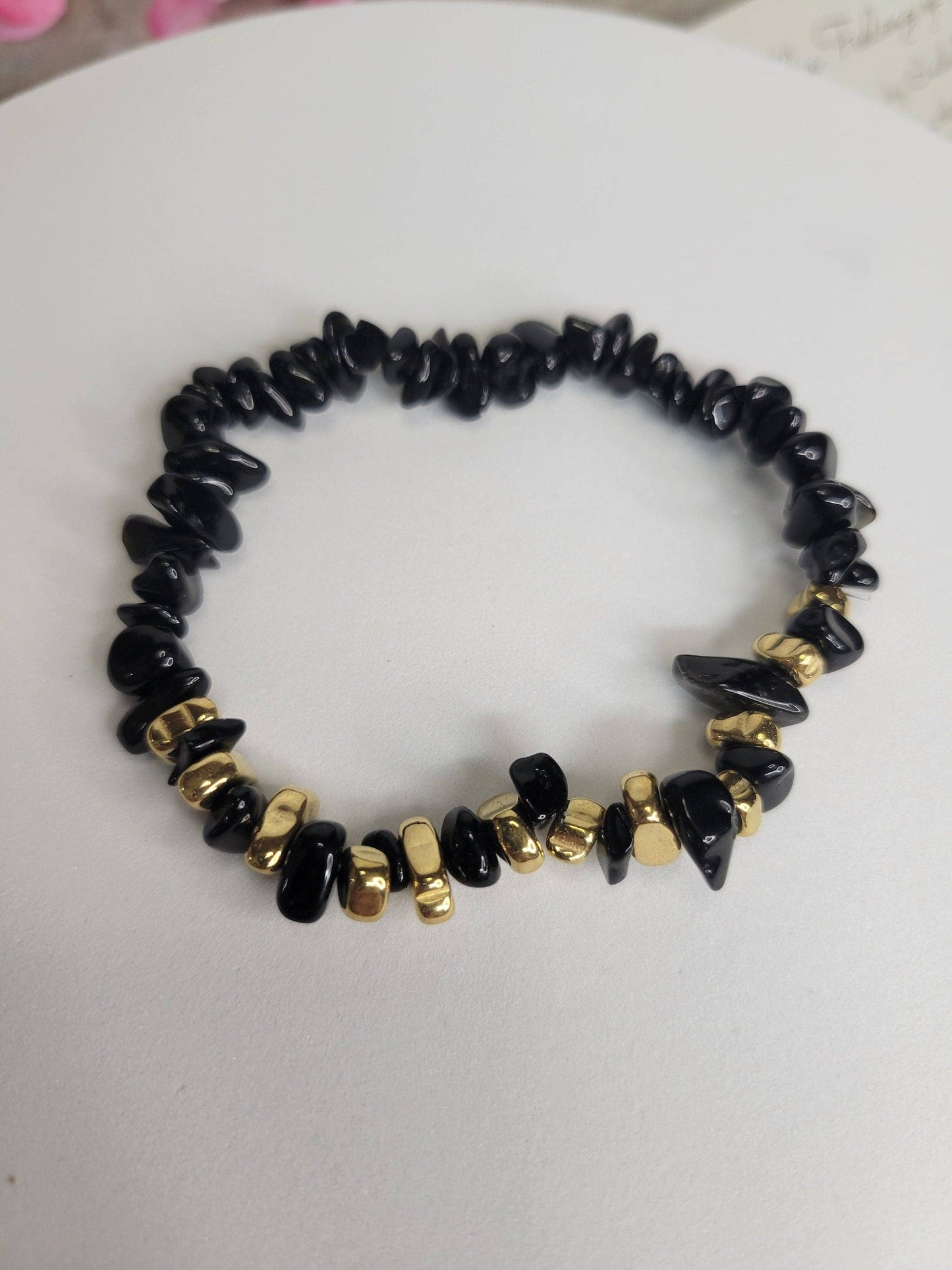 Gemstone stretch bracelets Mixed Gemstones with gold beads