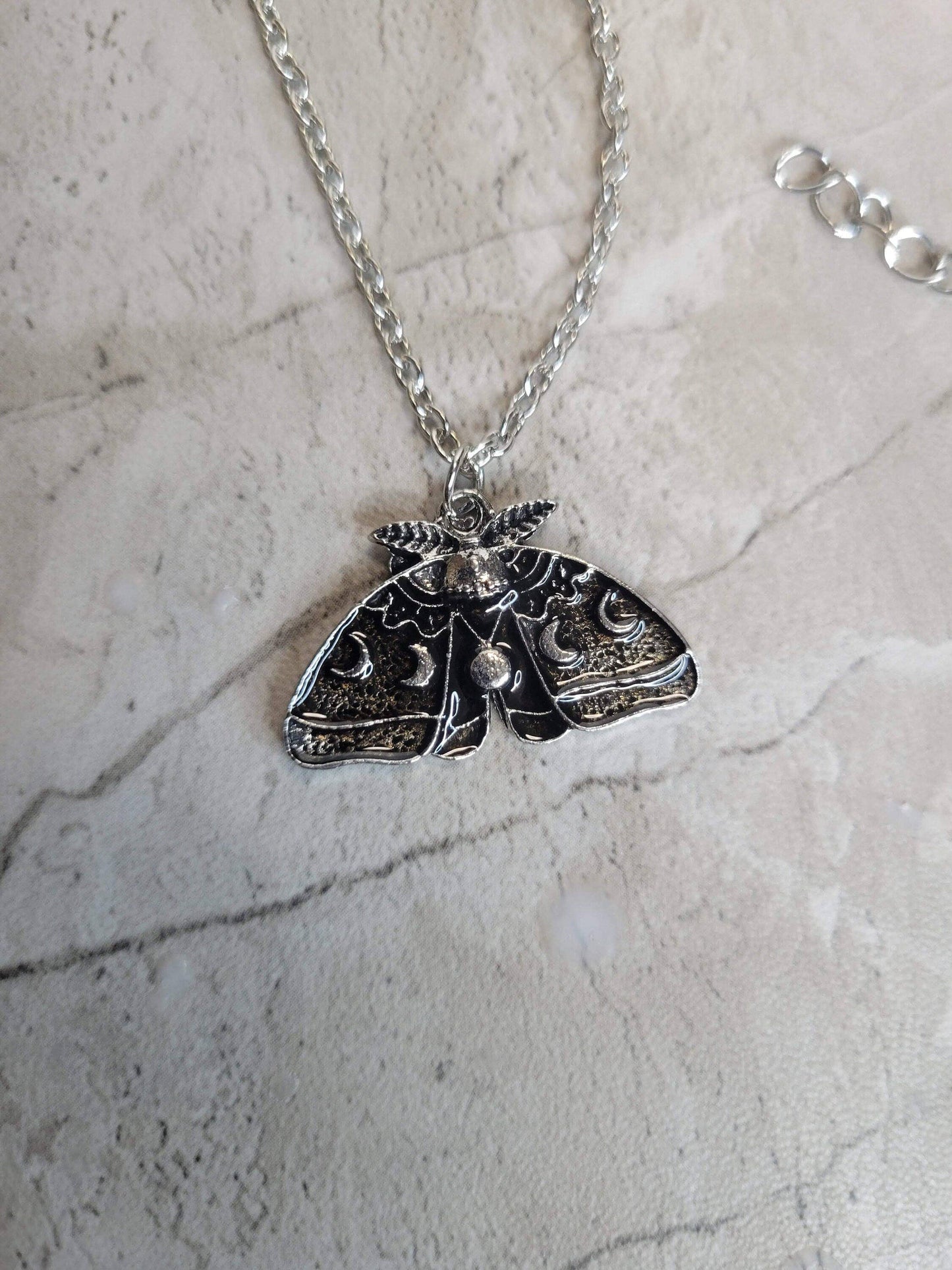 Moon Phase Moth Pendant Necklace, Gothic Jewelry
