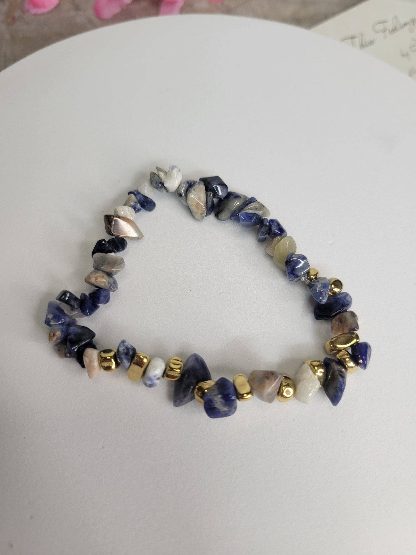 Gemstone stretch bracelets Mixed Gemstones with gold beads