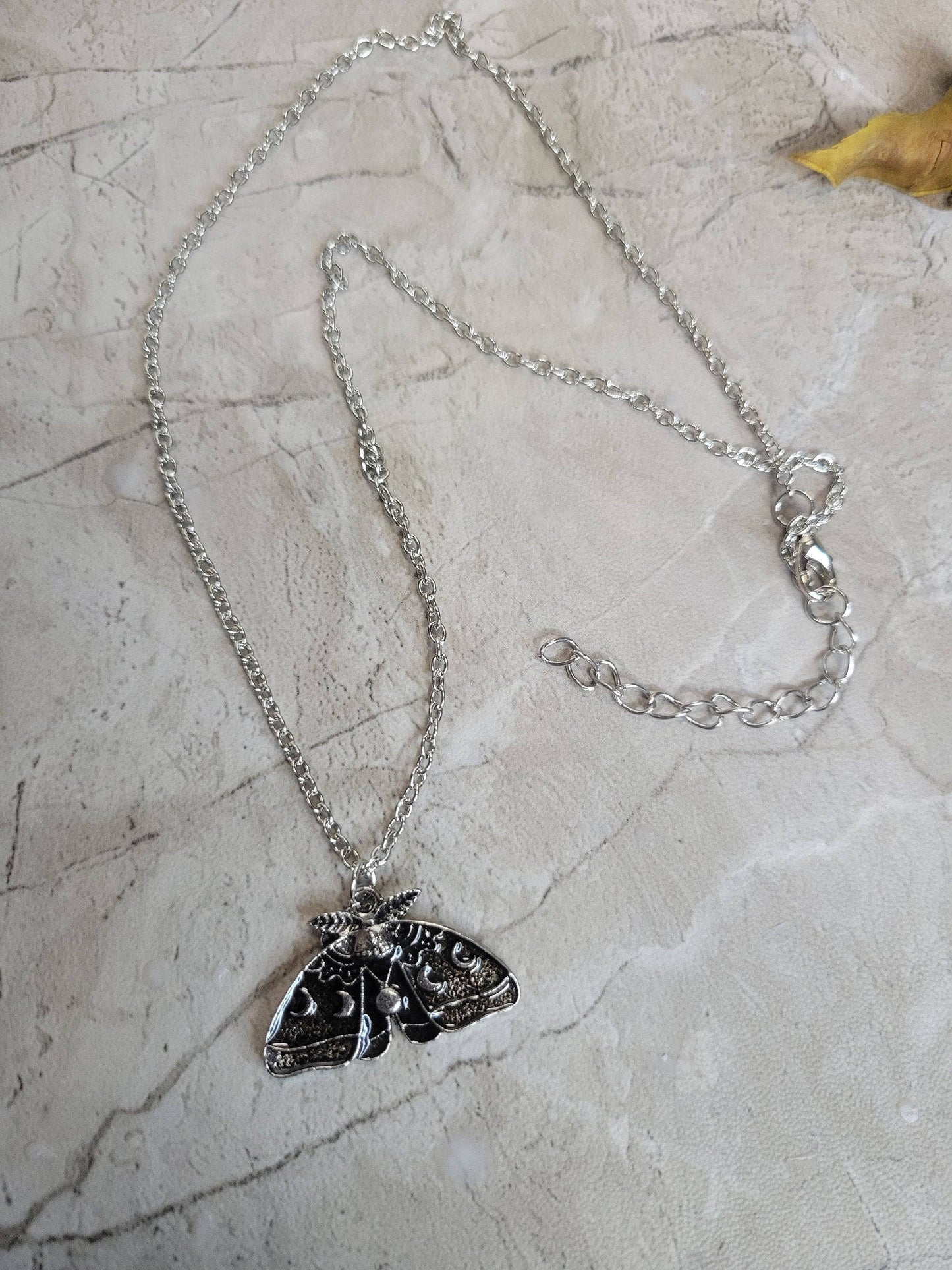 Moon Phase Moth Pendant Necklace, Gothic Jewelry