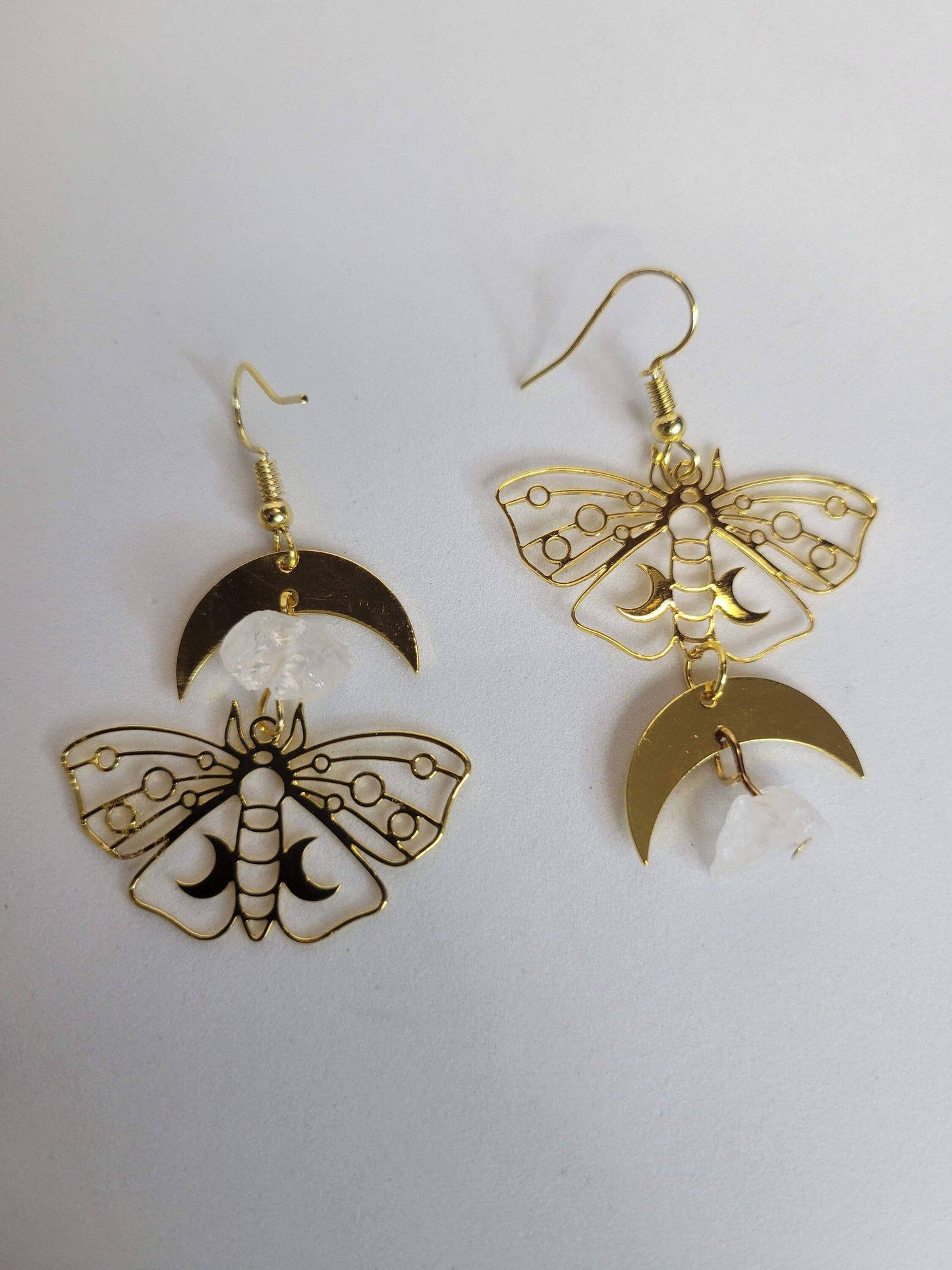 Clear Quartz Moon Moth Earrings, Moon Moth earrings, Witch