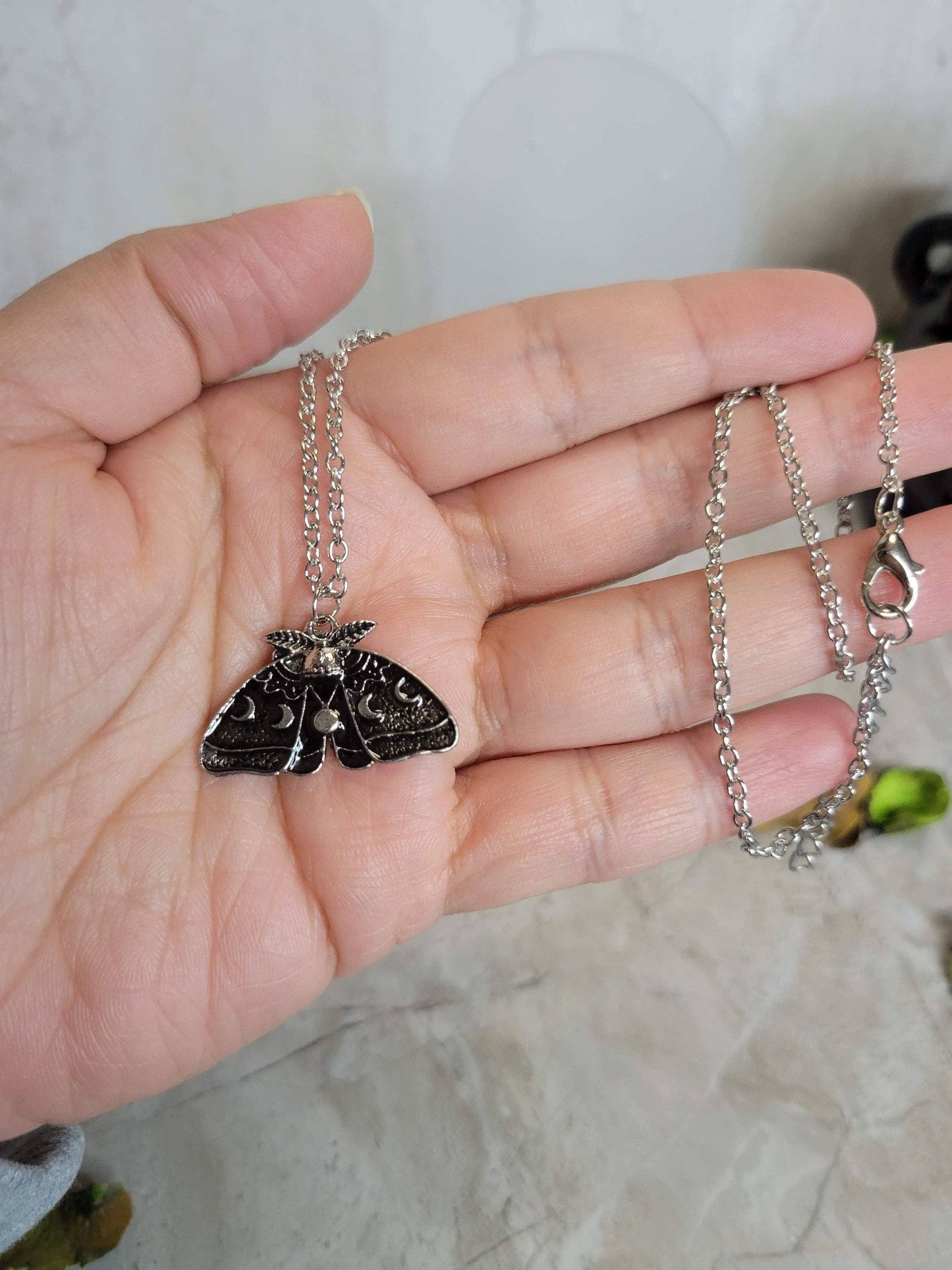 Moon Phase Moth Pendant Necklace, Gothic Jewelry