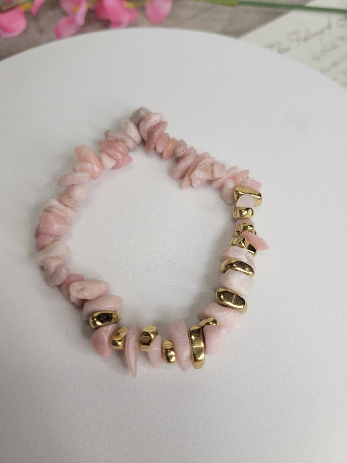 Gemstone stretch bracelets Mixed Gemstones with gold beads