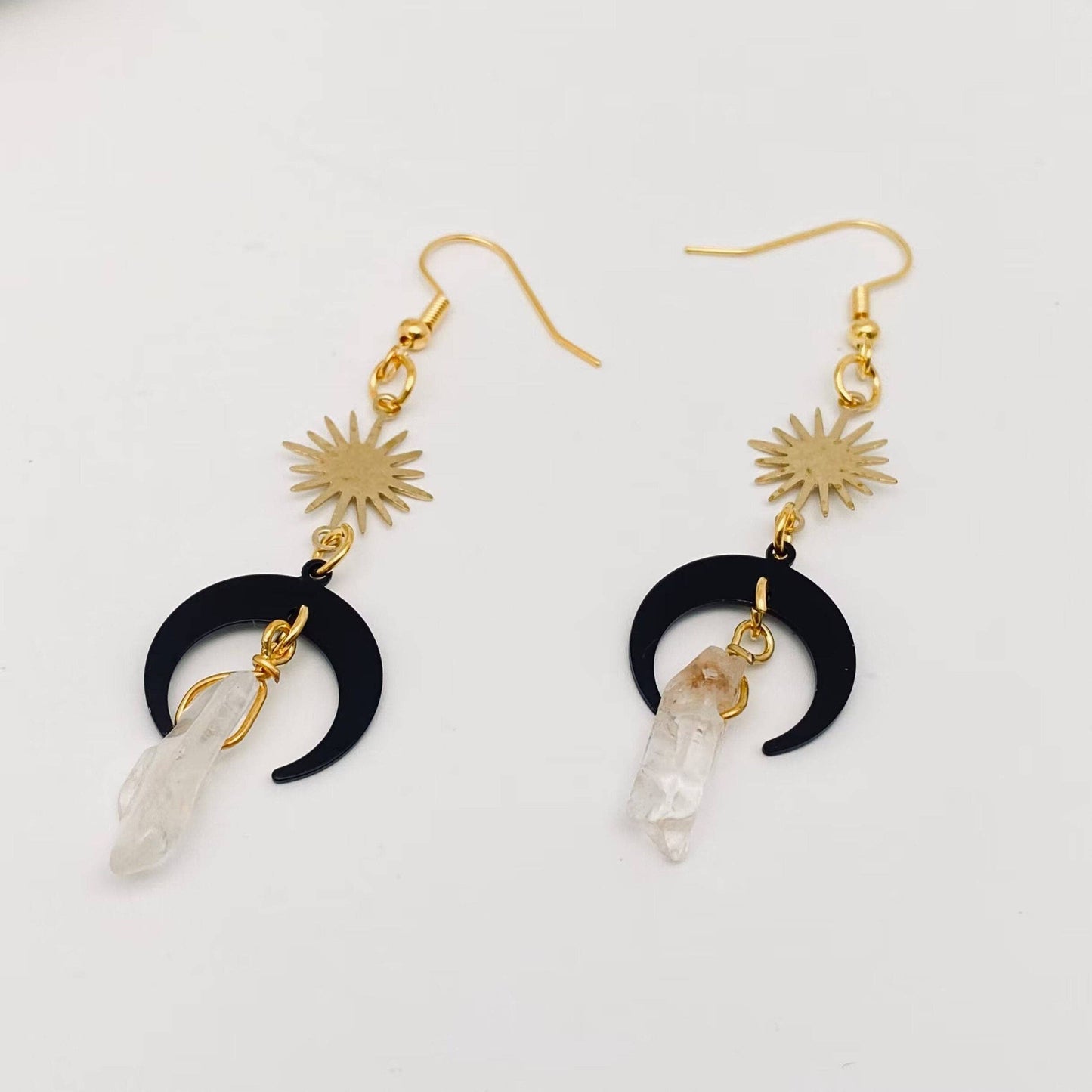 Bohemian Style Black Moon Earrings Crystal Charm