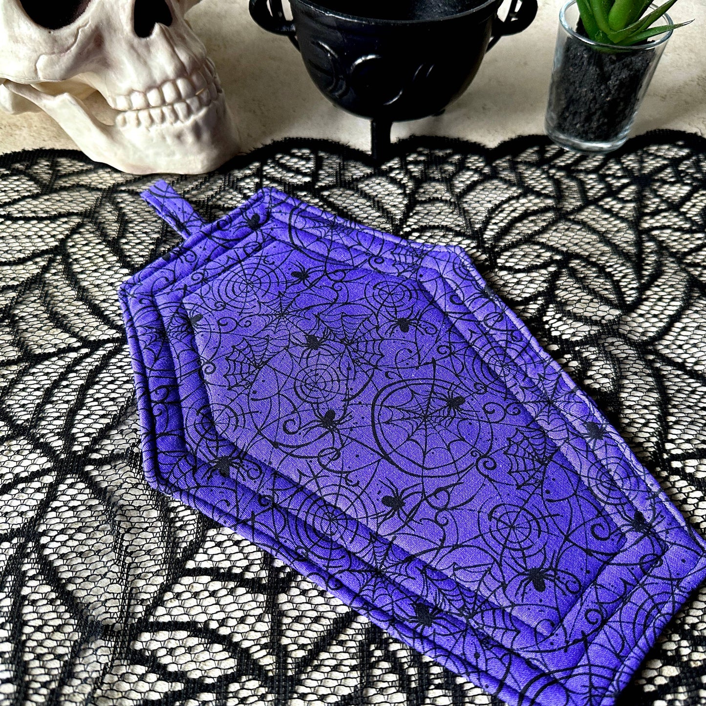 Coffin Pot Holder W/ Spiderwebs