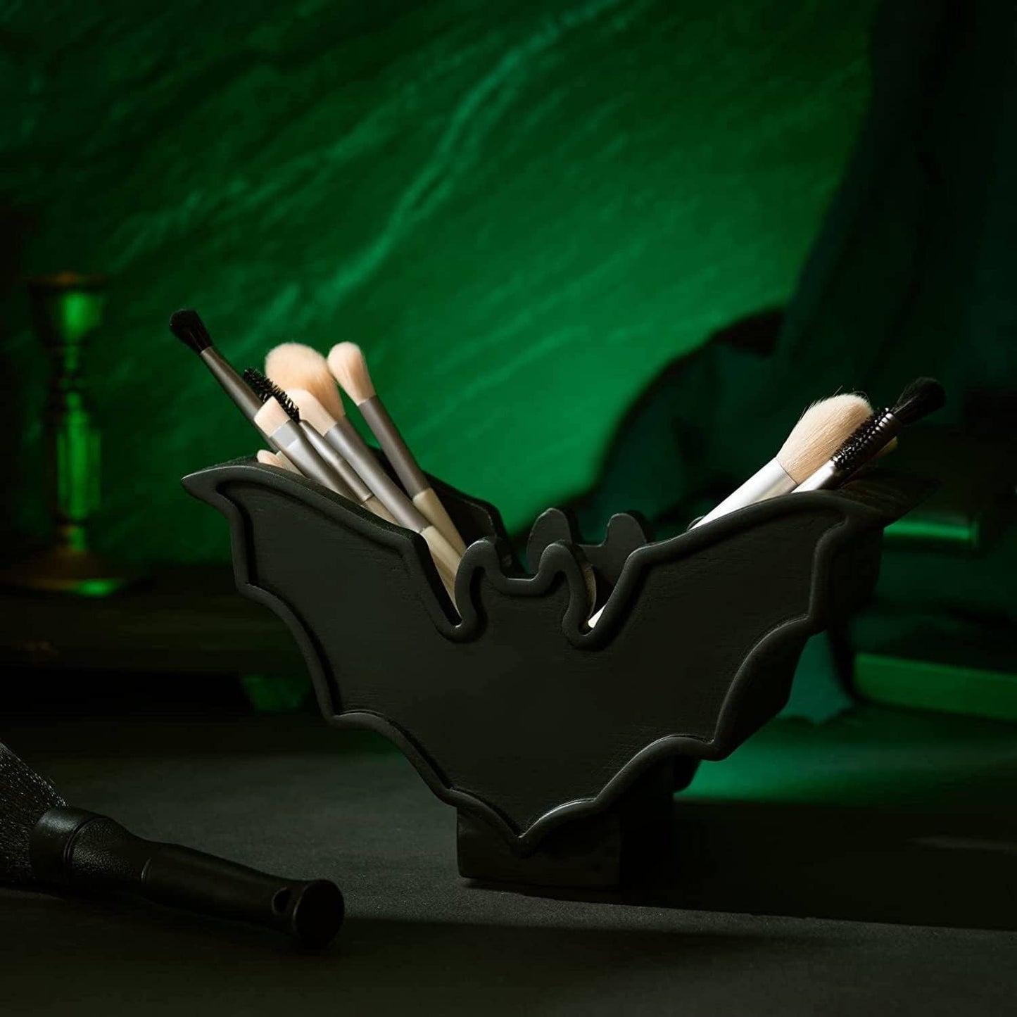 Bat Makeup Brush Holder 7" L 5" H - Pen Halloween Holder