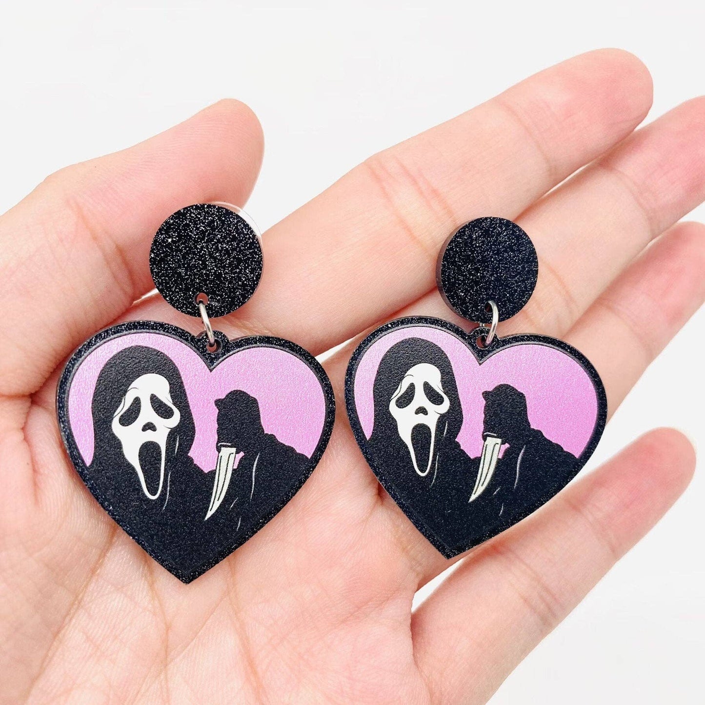 Ghostly Horror Acrylic Heart-Shaped Earrings
